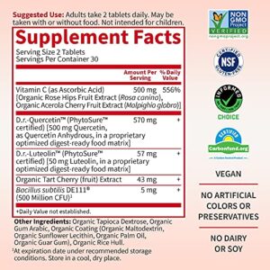 Garden of Life Quercetin Probiotic & Uric Acid Support with Tart Cherry, Vitamin C from Organic Acerola and Rose Hips Plus Luteolin – Dr Formulated – Gluten Free, Non GMO, Carbon Neutral – 60 Tablets