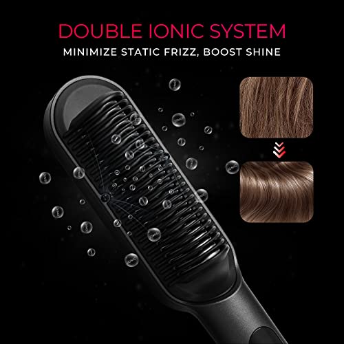 TYMO Ring Plus Ionic Hair Straightener Brush - Hair Straightening Comb with Nano Titanium Coating for Even Heat, 9 Temp Settings & LED Screen, Professional Hair Styling Tools, Gifts for Women