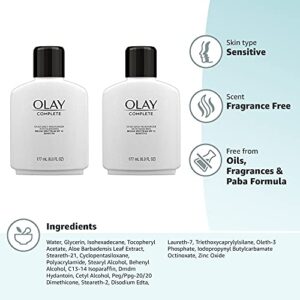 Face Moisturizer by Olay Complete Lotion All Day Moisturizer with Sunscreen SPF 15 for Sensitive Skin, 6.0 fl oz (Pack of 2)