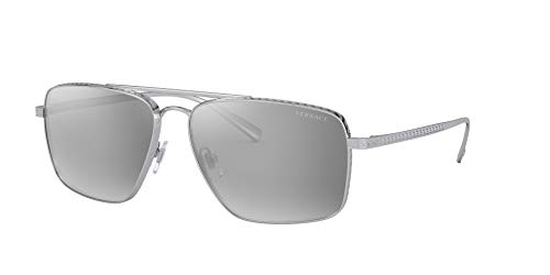 Versace Man Sunglasses Silver Frame, Light Grey Mirror Silver 80 Lenses, 61MM