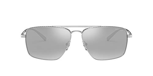 Versace Man Sunglasses Silver Frame, Light Grey Mirror Silver 80 Lenses, 61MM