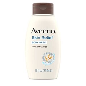 aveeno skin relief fragrance-free body wash with triple oat formula soothes itchy, dry skin, formulated for sensitive skin, fragrance-, paraben-, dye- & soap-free, 12 fl. oz