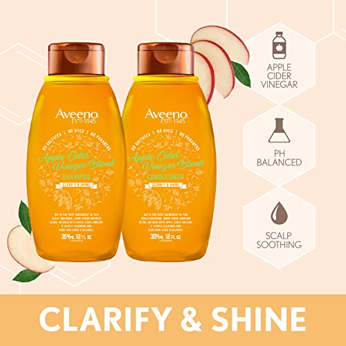 Aveeno Apple Cider Vinegar Sulfate-Free Conditioner for Balance & High Shine, Daily Moisturizing & Scalp Soothing Conditioner for Oily or Dull Hair, Paraben & Dye-Free, 12oz