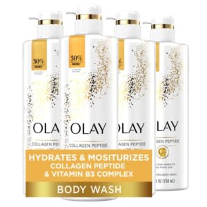 olay cleansing & firming body wash with vitamin b3 and collagen, 26 fl oz (pack of 4), white