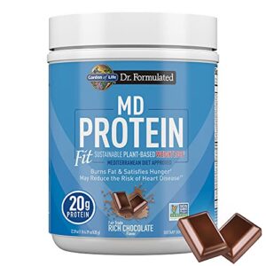 garden of life chocolate plant based fit protein with fava bean, sprouted grains plus immune support, probiotics & svetol to help burn fat – dr formulated md – non gmo, carbon neutral, 10 servings