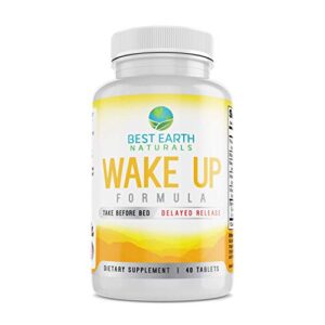 best earth naturals wake up formula, supplement taken at bedtime and works while you sleep for delayed time release energy in morning. alternative to coffee and morning alarm clock 40 count