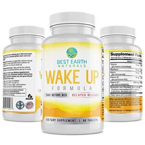 Best Earth Naturals Wake Up Formula, Supplement Taken at Bedtime and Works While You Sleep for Delayed Time Release Energy in Morning. Alternative to Coffee and Morning Alarm Clock 40 Count