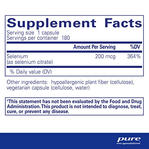 Pure Encapsulations Selenium (Citrate) | Hypoallergenic Antioxidant Supplement for Immune System Support | 180 Capsules