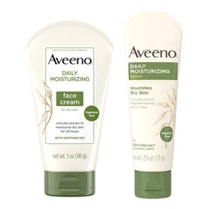 aveeno daily moisturizing fragrance-free face & neck cream, oat facial moisturizer for dry skin, 5 oz, daily moisturizing body lotion with soothing oat, 2.5 oz (2 item, product bundle)