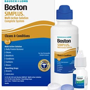 Contact Lens Solution Kit by Boston Simplus, for Gas Permeable Contact Lenses, 3.5 Fl Oz Multi-Action Solution, 0.17 Fl Oz Rewetting Drops, Lens Case Included