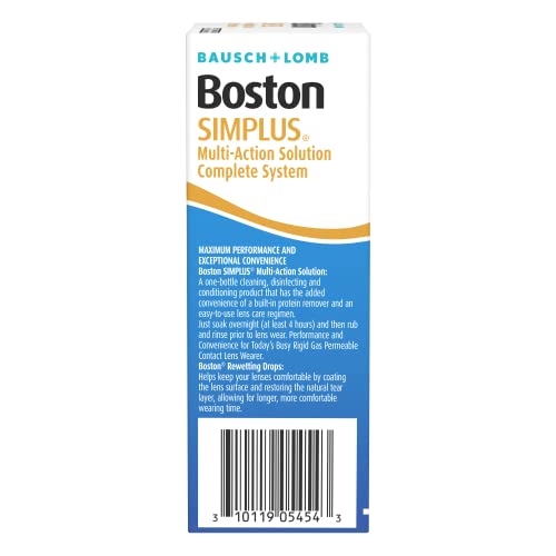 Contact Lens Solution Kit by Boston Simplus, for Gas Permeable Contact Lenses, 3.5 Fl Oz Multi-Action Solution, 0.17 Fl Oz Rewetting Drops, Lens Case Included