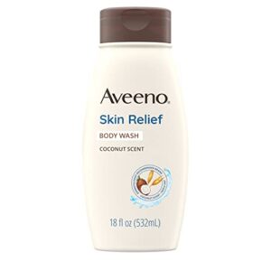 aveeno skin relief body wash with coconut scent & soothing triple oat formula, body wash soothes itchy, dry skin, coconut scented cleanser is as gentle as fragrance free, 18 fl. oz