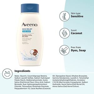 Aveeno Skin Relief Body Wash with Coconut Scent & Soothing Triple Oat Formula, Body Wash Soothes Itchy, Dry Skin, Coconut Scented Cleanser is as Gentle as Fragrance Free, 18 fl. oz