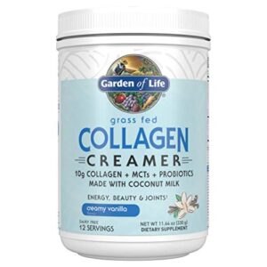 Garden of Life Grass Fed Collagen Creamer Powder - Creamy Vanilla, 12 Servings, Collagen Powder for Coffee Energy Beauty Joints, Collagen Peptides Powder, Coconut MCTs, Collagen Protein Supplements
