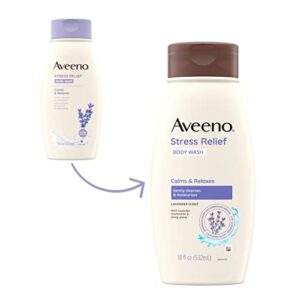 Aveeno Stress Relief Body Wash with Soothing Oat, Gently Cleanses and Moisturizes with Lavender Scent, Chamomile & Ylang-Ylang Essential Oils, Dye-Free & Soap-Free Calming Body Wash, 18 fl. oz