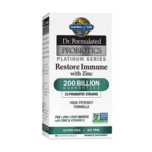 Garden of Life Dr. Formulated Probiotics Platinum Series Restore Immune with Zinc and Vitamin D - 200 Billion CFU Guaranteed, Prebiotic Postbiotic Probiotic for Digestion, Immune Support, 28 Capsules
