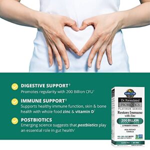 Garden of Life Dr. Formulated Probiotics Platinum Series Restore Immune with Zinc and Vitamin D - 200 Billion CFU Guaranteed, Prebiotic Postbiotic Probiotic for Digestion, Immune Support, 28 Capsules