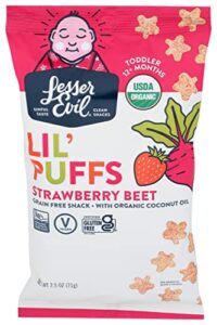 lesserevil organic strawberry beet lil’ puffs, 2.5 oz