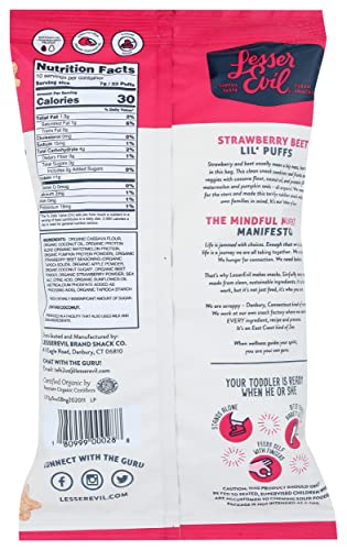 LesserEvil Organic Strawberry Beet Lil' Puffs, 2.5 OZ