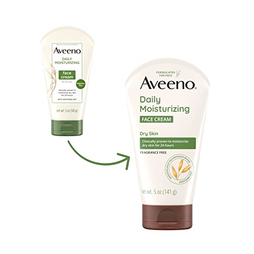 Aveeno Daily Moisturizing Fragrance-Free Prebiotic Oat Face Cream for Dry Skin, Facial Cream Clinically Proven to Moisturize Dry Skin for 24 Hours, Paraben-, Fragrance- & Dye-Free, 5 oz