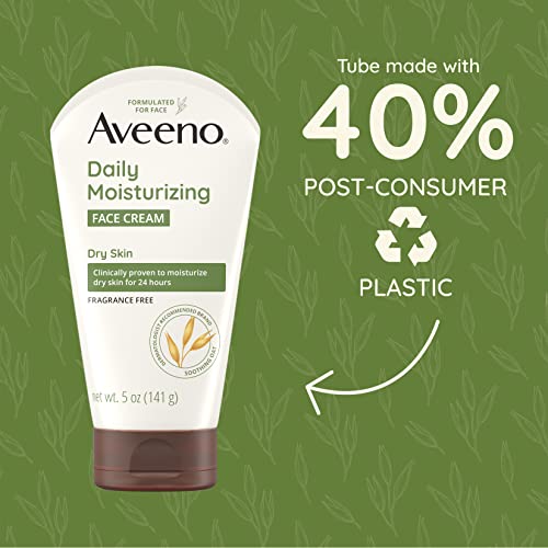 Aveeno Daily Moisturizing Fragrance-Free Prebiotic Oat Face Cream for Dry Skin, Facial Cream Clinically Proven to Moisturize Dry Skin for 24 Hours, Paraben-, Fragrance- & Dye-Free, 5 oz