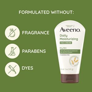 Aveeno Daily Moisturizing Fragrance-Free Prebiotic Oat Face Cream for Dry Skin, Facial Cream Clinically Proven to Moisturize Dry Skin for 24 Hours, Paraben-, Fragrance- & Dye-Free, 5 oz