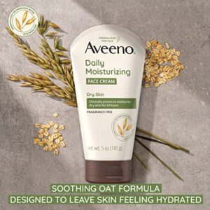 Aveeno Daily Moisturizing Fragrance-Free Prebiotic Oat Face Cream for Dry Skin, Facial Cream Clinically Proven to Moisturize Dry Skin for 24 Hours, Paraben-, Fragrance- & Dye-Free, 5 oz