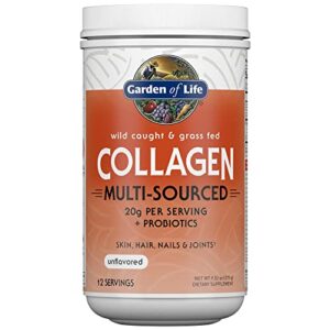 garden of life marine & grass-fed collagen peptides powder supplement (type i, iii) with probiotics & bcaas for mobility, joint health, hair, skin & nails – unflavored, 20g per serving, 12 servings