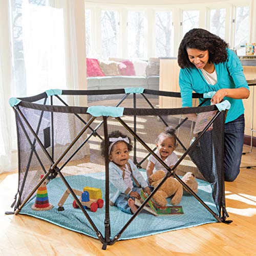 Summer Pop ‘N Play Deluxe Ultimate Playard, Aqua Splash - Full Coverage Indoor/Outdoor Portable Play Pen with Fast, Easy and Compact Fold