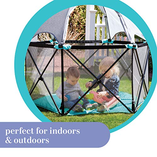 Summer Pop ‘N Play Deluxe Ultimate Playard, Aqua Splash - Full Coverage Indoor/Outdoor Portable Play Pen with Fast, Easy and Compact Fold