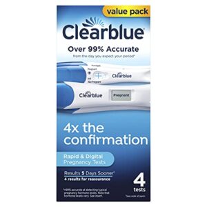 clearblue clearblue pregnancy test combo pack, 4ct – 2 digital with smart countdown & 2 rapid detection – value pack
