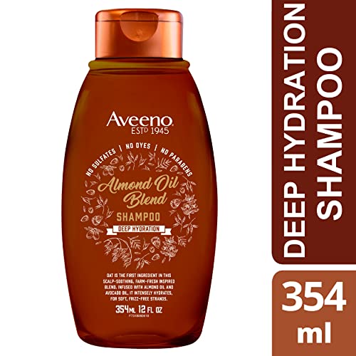 Aveeno Almond Oil Blend Sulfate-Free Shampoo with Avocado Oil for Intense Hydration, Deep Moisturizing Shampoo for Thick, Curly, Frizzy or Coarse Hair, Paraben & Dye-Free, 12 Fl Oz