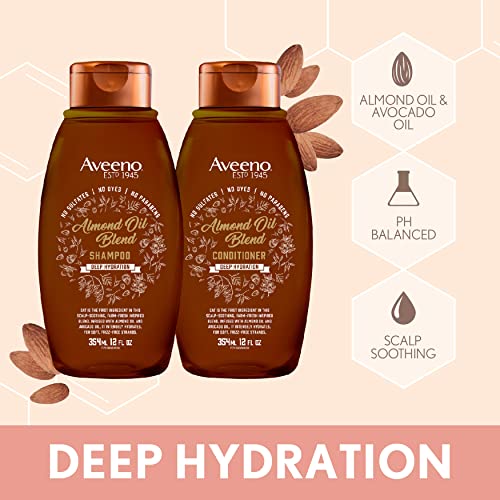 Aveeno Almond Oil Blend Sulfate-Free Shampoo with Avocado Oil for Intense Hydration, Deep Moisturizing Shampoo for Thick, Curly, Frizzy or Coarse Hair, Paraben & Dye-Free, 12 Fl Oz