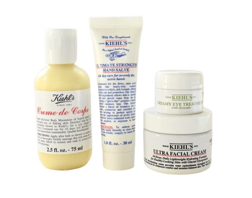 Kiehl's Head-to-Toe Hydrators Holiday Gift Set:: Creme de Corps Body Moisturizer, Creamy Eye Treatment with Avocado Nourishing Eye Cream, Ultra Facial Cream, and Ultimate Strength Hand Salve