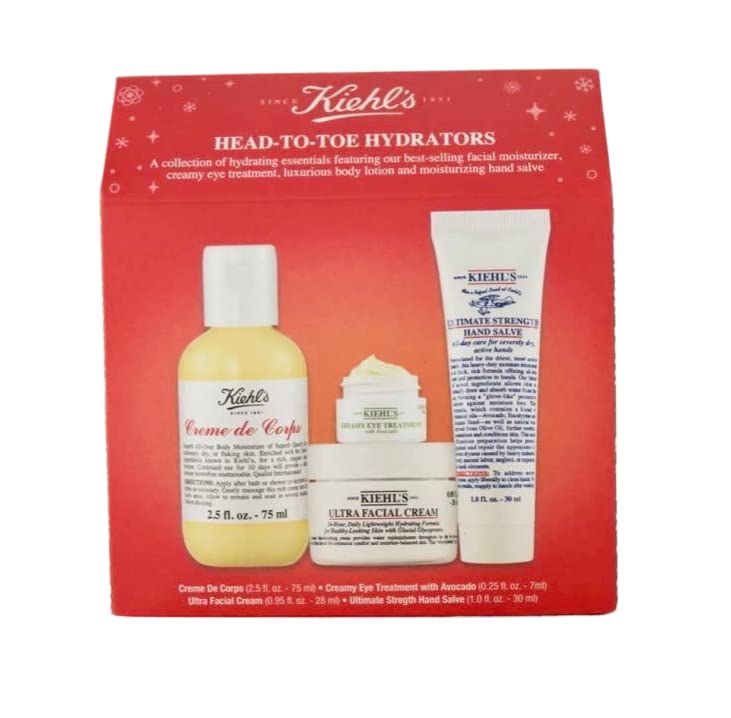 Kiehl's Head-to-Toe Hydrators Holiday Gift Set:: Creme de Corps Body Moisturizer, Creamy Eye Treatment with Avocado Nourishing Eye Cream, Ultra Facial Cream, and Ultimate Strength Hand Salve