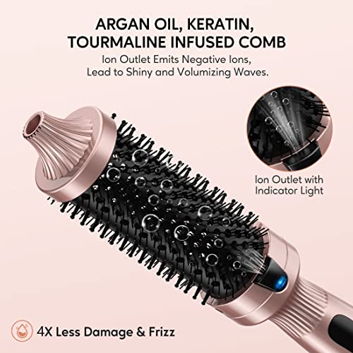 Terviiix 1.5 Inch Heated Curling Brush Ceramic Tourmaline Ionic Curling Iron Volumizing Hot Brush Create Root Volume & Loose Curls, Digital Display 9 Temperatures Round Brush Volumizer, Dual Voltage