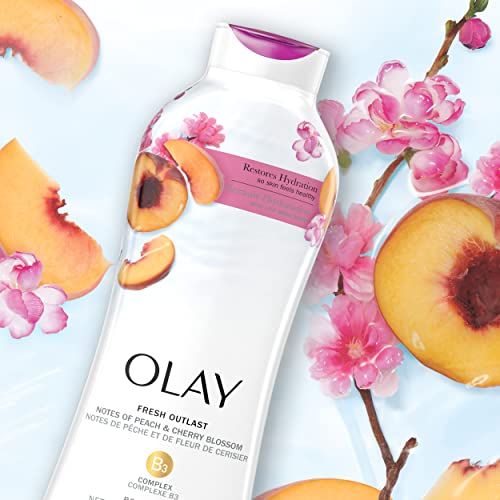 Olay Fresh Outlast Paraben Free Body Wash with Energizing Notes of Peach and Cherry Blossom, 22 fl oz, Pack of 4