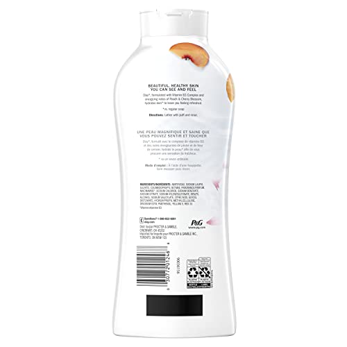 Olay Fresh Outlast Paraben Free Body Wash with Energizing Notes of Peach and Cherry Blossom, 22 fl oz, Pack of 4