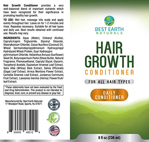 Hair Growth Conditioner For Support of Healthy Hair Growth, Hair loss, Slow Growing and Thinning Hair for Men and Women 8 Ounces