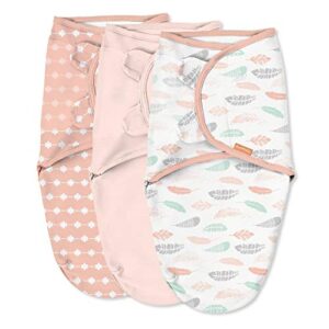 swaddleme original swaddle – size small/medium, 0-3 months, 3-pack (coral days) easy to use newborn swaddle wrap keeps baby cozy and secure and helps prevent startle reflex