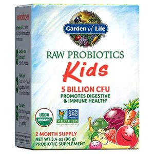 garden of life raw acidophilus and bifidobacteria organic probiotic supports digestive health & immune system for kids, gluten & soy free, packaging may vary, 3.4 oz