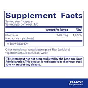 Pure Encapsulations Chromium (Picolinate) 500 mcg | Hypoallergenic Supplement for Healthy Lipid and Carbohydrate Metabolism Support* | 180 Capsules