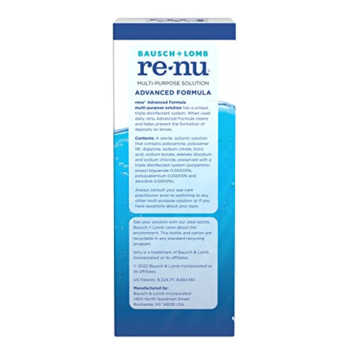 Renu Contact Lens Solution by Multi Purpose Disinfectant Advanced Formula Kills 99.9% Germs, 12 Fl Oz