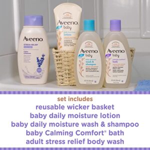 Aveeno Baby Mommy & Me Daily Bathtime Gift Set Including Baby Wash & Shampoo, Calming Baby Bath & Wash, Baby Moisturizing Lotion & Stress Relief Body Wash for Mom, Soap-Free, 4 Items