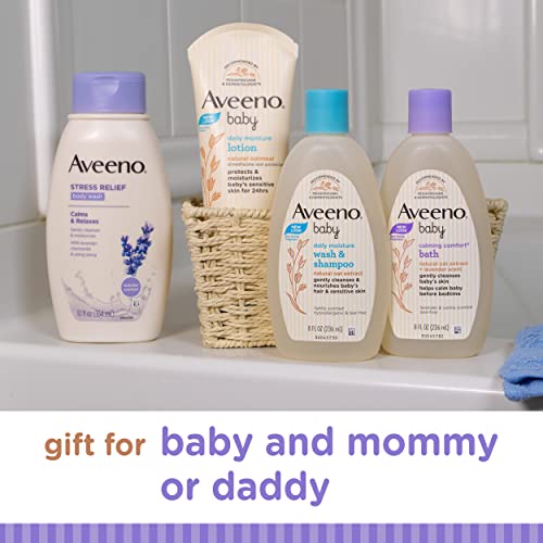 Aveeno Baby Mommy & Me Daily Bathtime Gift Set Including Baby Wash & Shampoo, Calming Baby Bath & Wash, Baby Moisturizing Lotion & Stress Relief Body Wash for Mom, Soap-Free, 4 Items