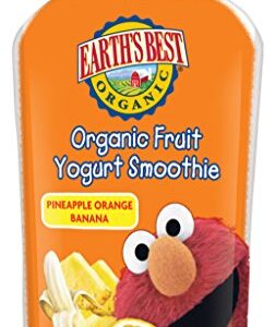 Earth's Best Organic Sesame Street Toddler Fruit Yogurt Smoothie, Pineapple, Orange and Banana, 4.2 oz. Pouch (Pack of 12)