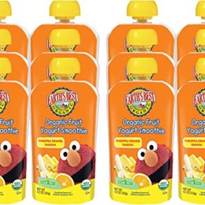 Earth's Best Organic Sesame Street Toddler Fruit Yogurt Smoothie, Pineapple, Orange and Banana, 4.2 oz. Pouch (Pack of 12)