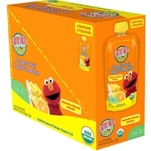 Earth's Best Organic Sesame Street Toddler Fruit Yogurt Smoothie, Pineapple, Orange and Banana, 4.2 oz. Pouch (Pack of 12)