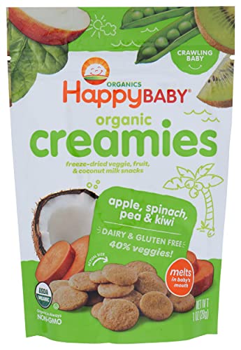 Happy Baby Organics Creamies Freeze-Dried Veggie & Fruit Snacks with Coconut Milk, Apple Spinach Pea & Kiwi, 1 Ounce (Pack of 1)