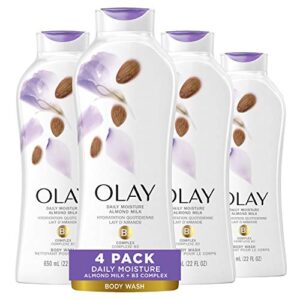 body wash for women by olay, daily moisture with almond milk body wash, 22 oz, (4 count)